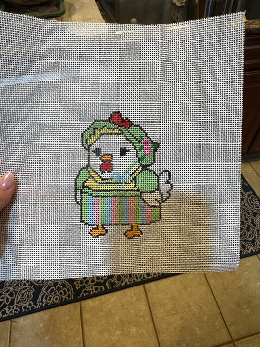 Regency Chicken Needlepoint Canvas | Jane Austen Inspired Chicken | Hand-Painted Needlepoint Canvas